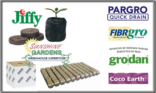 Plant propagation Rockwool, coconut fibre and peat pellets.
